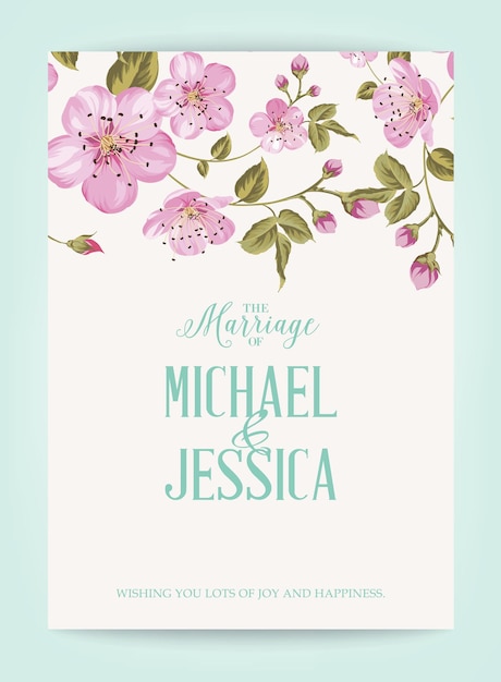 Wedding invitation card with flowers