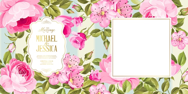 Wedding invitation card with flowers.