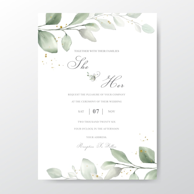 Wedding invitation card with foliage