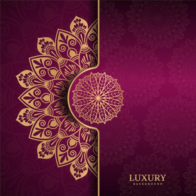 Wedding invitation Card with gold luxury mandala