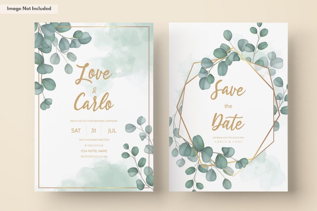 Vector wedding invitation card with greenery eucalyptus leaves