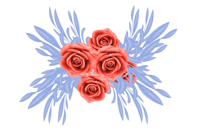 手描きの桃と赤い花の結婚式の招待カード