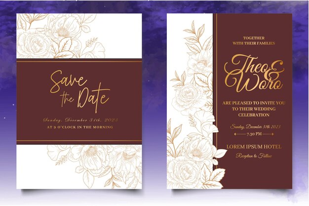 Vector wedding invitation card with hand drawn floral decoration