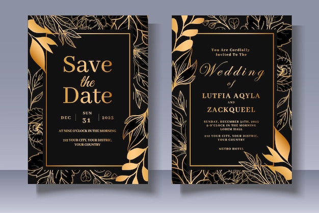 Wedding Invitation Card with Hand Drawn Floral Decoration