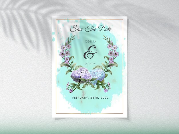 Vector wedding invitation card with hydrangea flowers