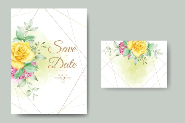 수채화 잎 결혼식 초대 카드