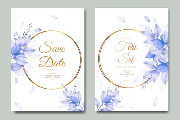 水彩画の葉と結婚式の招待カード