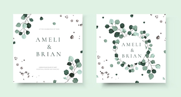 Vector wedding invitation card with leaves