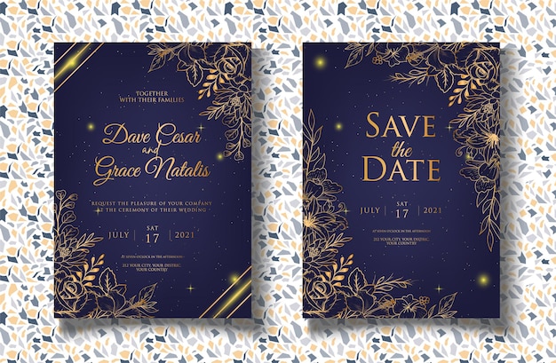 Wedding invitation card with luxury floral decoration