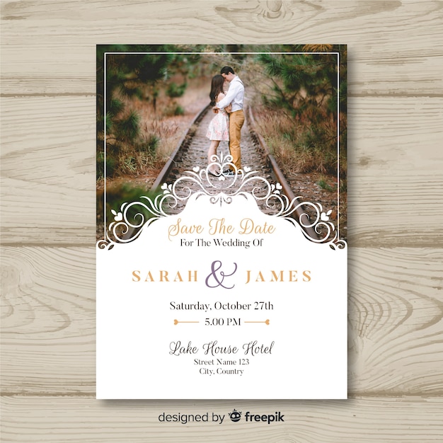 Vector wedding invitation card with photo