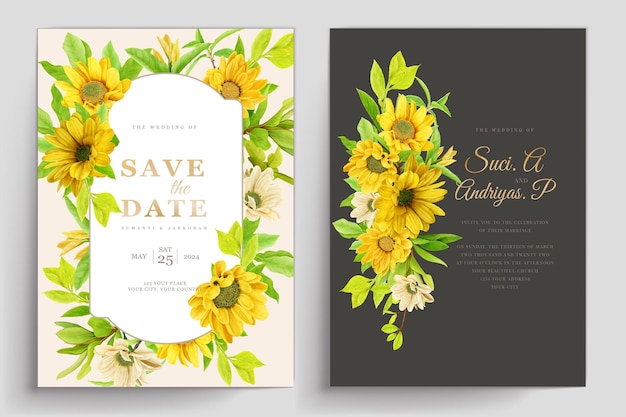 wedding and invitation card with sunflower illustration