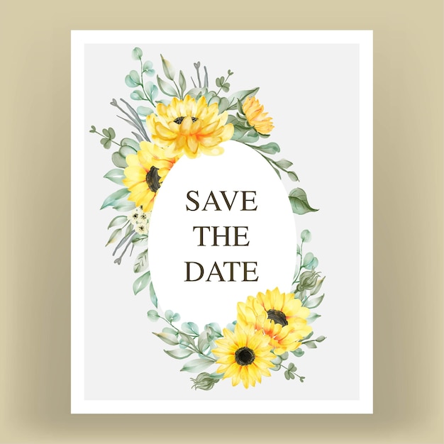 Vector wedding invitation card with sunflowers