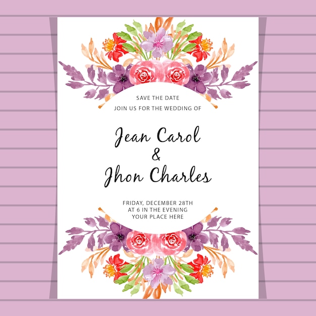 wedding invitation card with watercolor floral