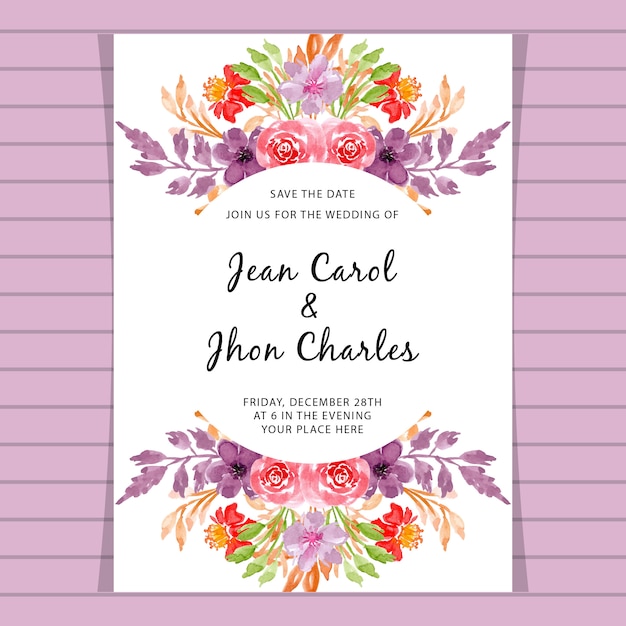 Vector wedding invitation card with watercolor floral