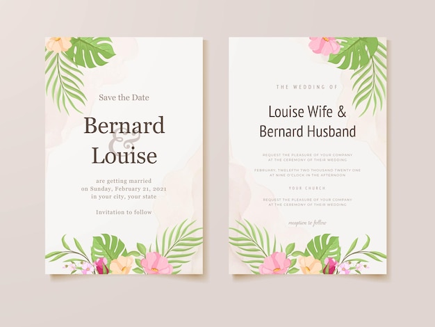 Wedding invitation card with watercolor flower frame