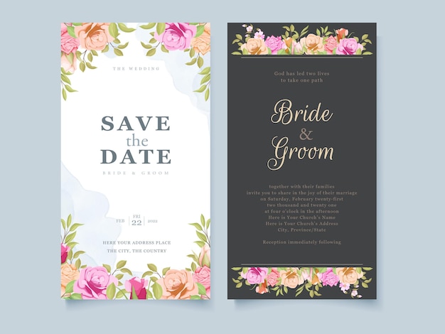 Wedding Invitation Card with watercolor flower frame