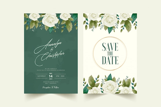 Wedding invitation card with watercolor flower Premium Free Vector