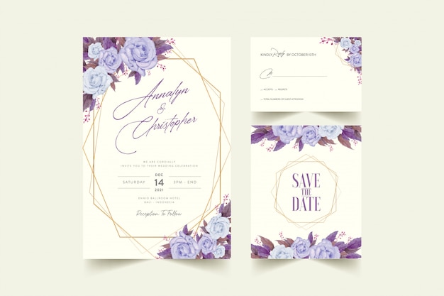 Vector wedding invitation card with watercolor flower