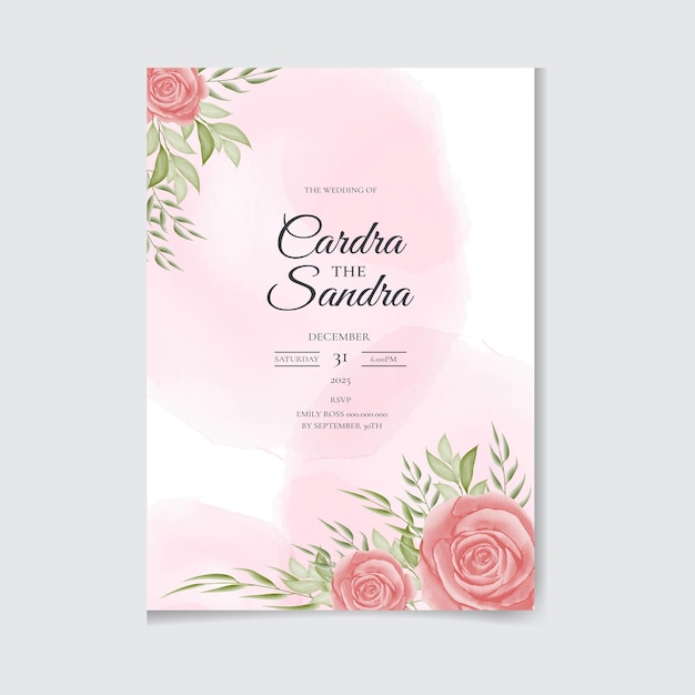 Wedding invitation card with watercolor flower