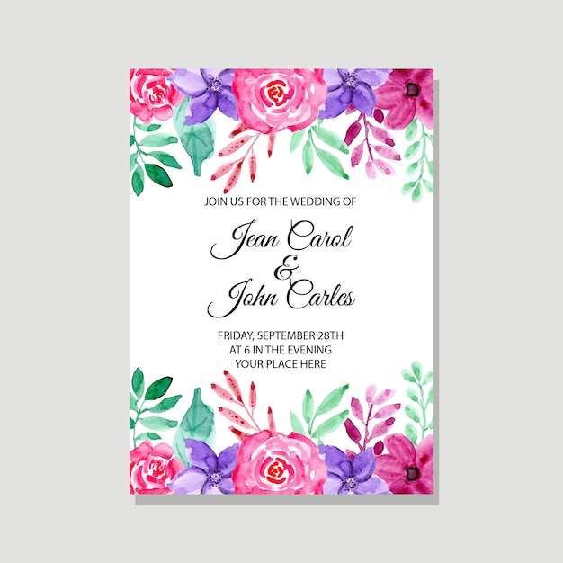 Wedding invitation card with watercolor flower