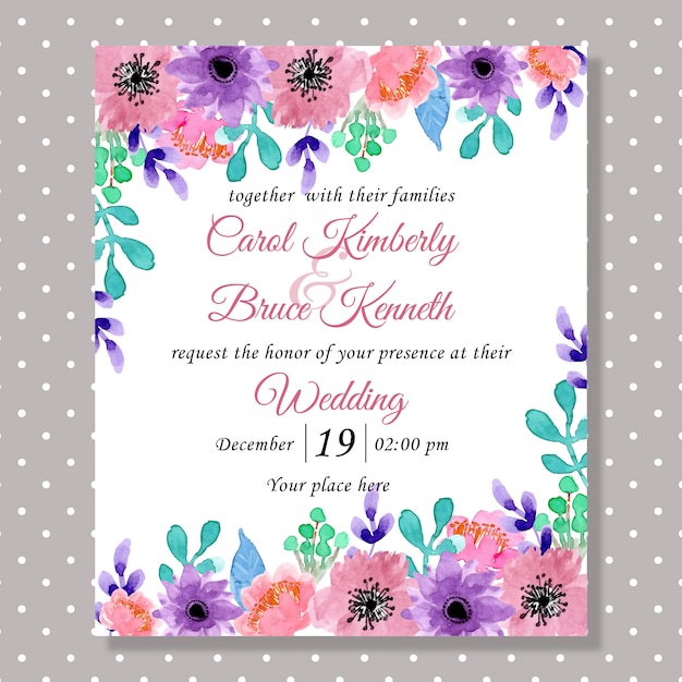 wedding invitation card with watercolor flower