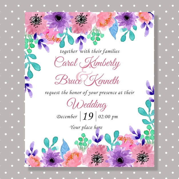 Wedding invitation card with watercolor flower