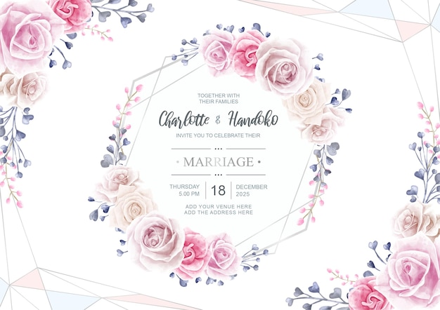 Wedding invitation card with watercolor flower