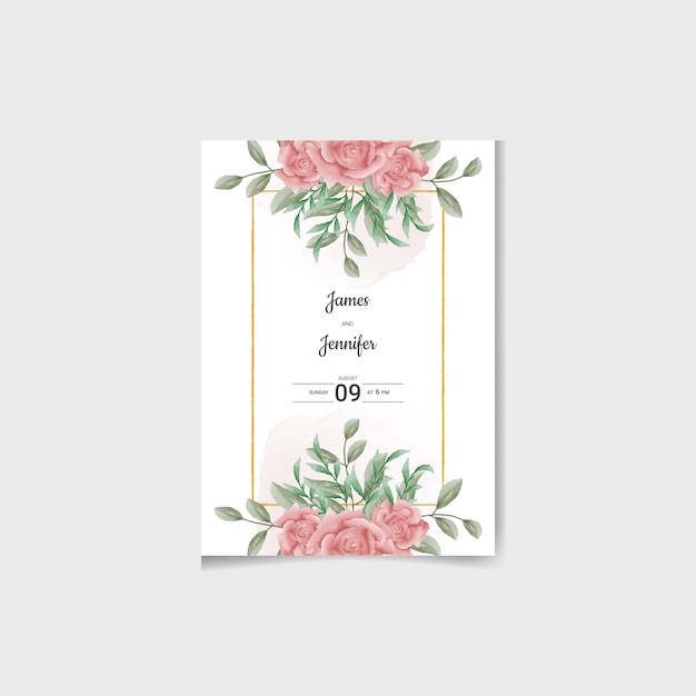 水彩花と葉の結婚式の招待カード