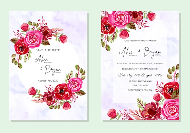 Wedding invitation card with watercolor flowers