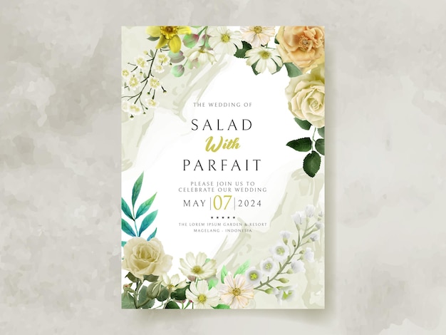 wedding invitation card with yellow flowers illustration