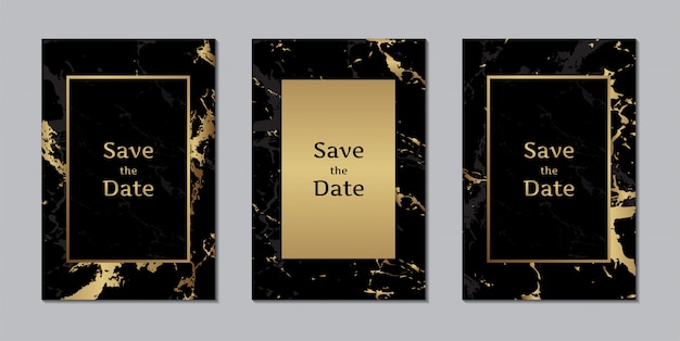 Wedding invitation cards black gold marble texture