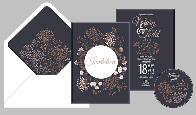 Wedding Invitation Cards and Cover Decoration with Garden Flowers