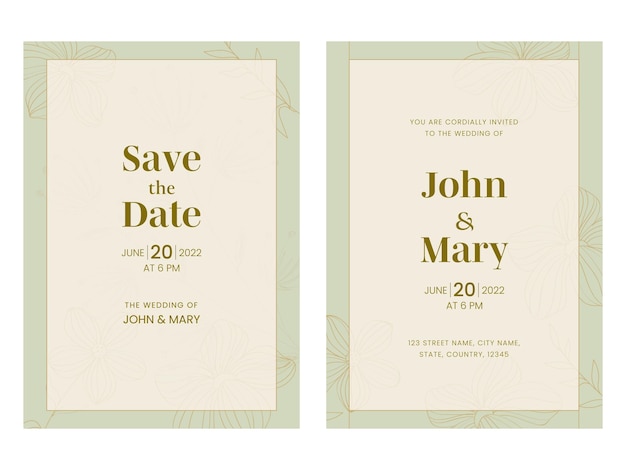 Дизайн свадебных пригласительных билетов в двустороннем формате, готовый к печати