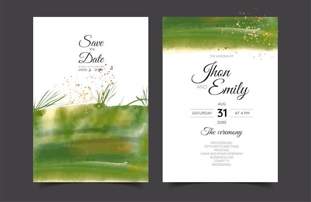 水彩画のテクニックと結婚式の招待カードの風景