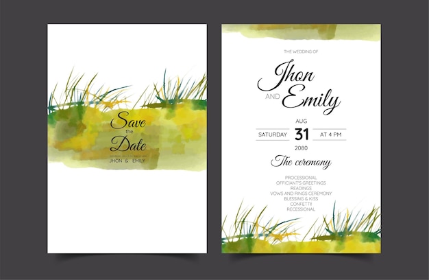 wedding invitation cards landscapes with watercolor techniques