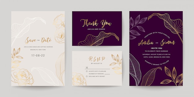 Vector wedding invitation cards template set.