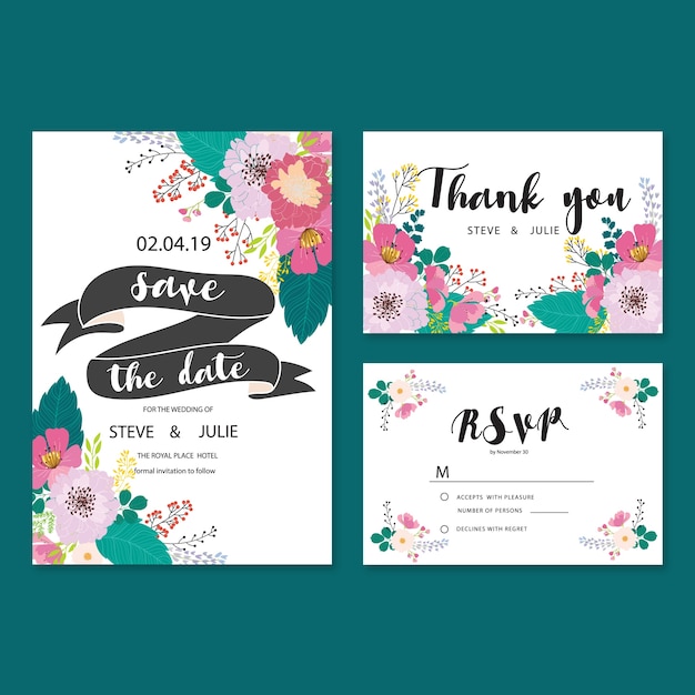 Vector wedding invitation cards,thank you card, wedding stationery