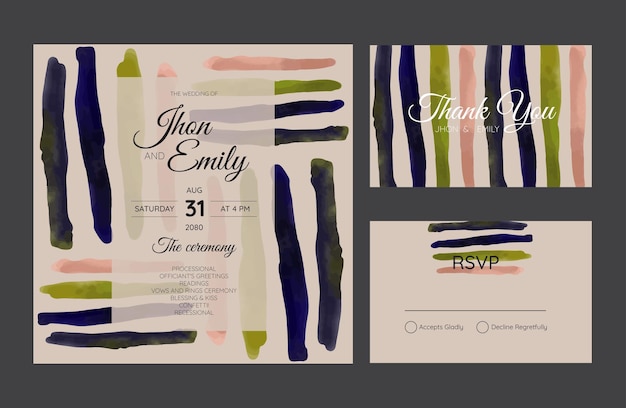 Vector wedding invitation cards watercolor textures and fake gold splashes for a luxurious touch