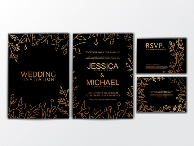 Vector wedding invitation cards with flower ornament