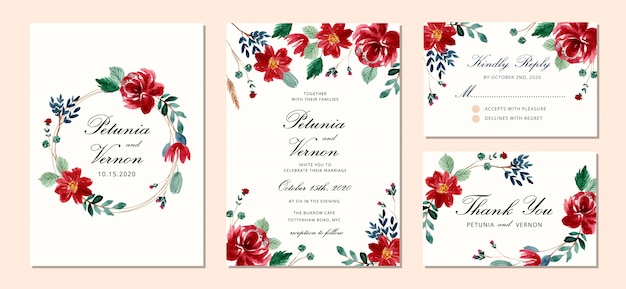 Vector wedding invitation cards with flowers