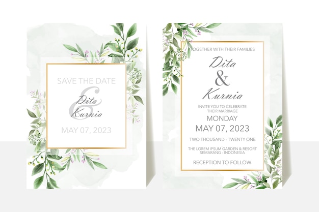 Wedding invitation cards with greenery floral design