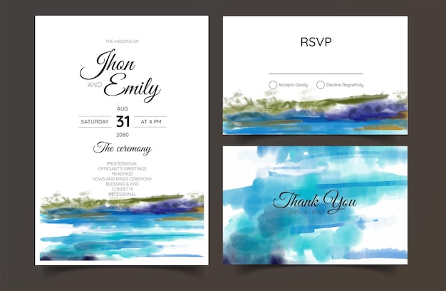 Vector wedding invitation cards with pine forest landscape watercolor