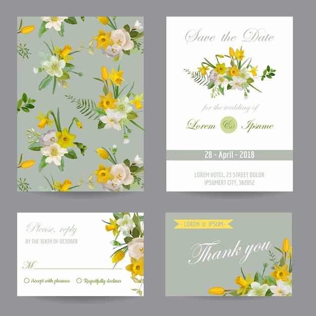 Wedding Invitation. Congratulation Card Set