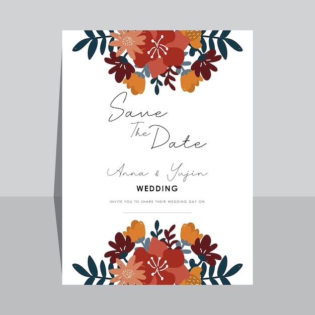 Wedding invitation design with couple and flowers illustration free vector