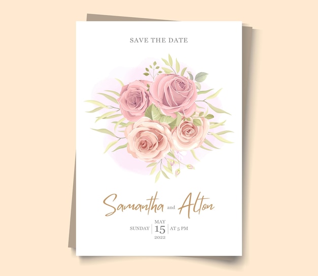 Wedding invitation design with pink roses