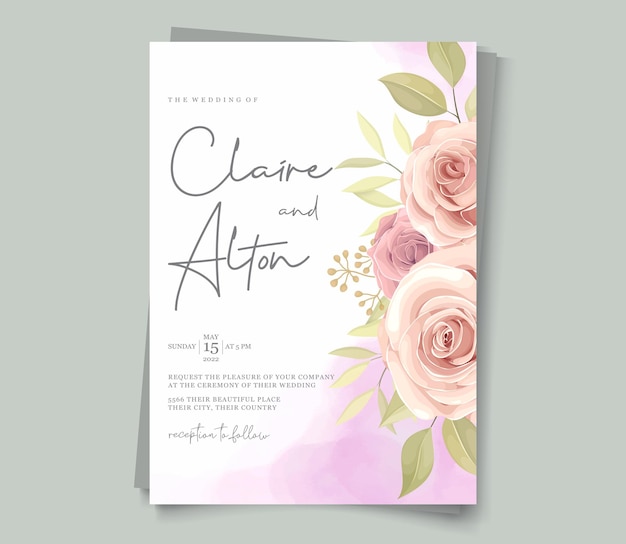 Wedding invitation design with pink roses