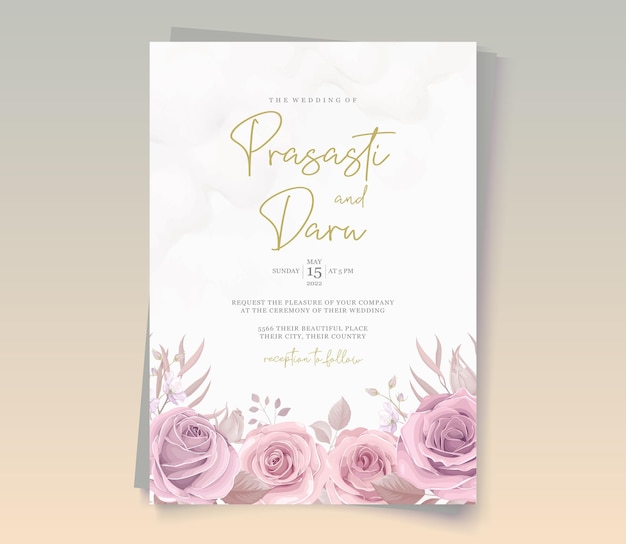 Wedding invitation design with soft pink roses ornament