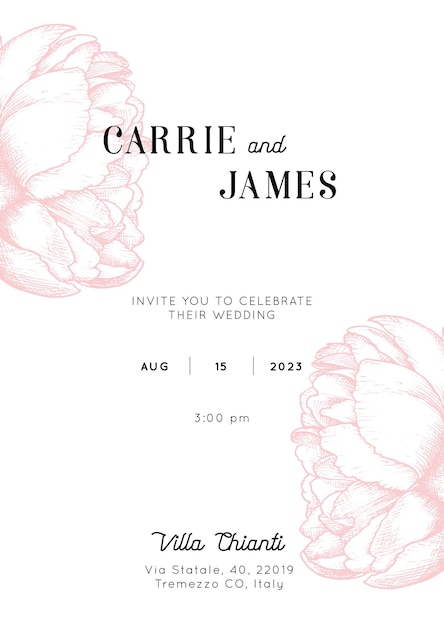 Wedding invitation on floral background in vector