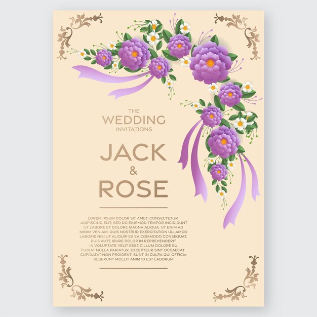 Wedding invitation floral card Paper cut flowers