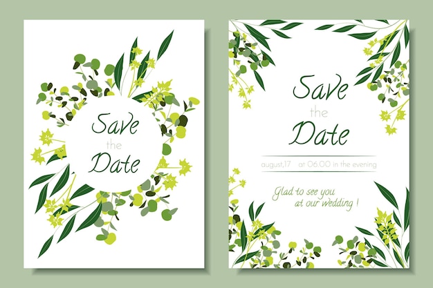 Wedding invitation floral collection with eucalyptus leaf